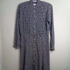 Liz Claiborne Dress Women 2P 2 Petite Long Sleeve Button Up Pattern Black White